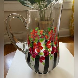 Hand painted glass pitcher